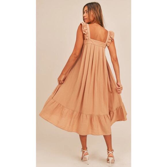 Mable Boah Boho Ruffle Sleeve Detail Button Back Reversible Midi Dress Salmon, S - Picture 3 of 10